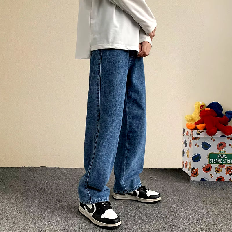 Men'S Hip Hop Loose Jeans 2021 Autumn New Streetwear Straight Baggy Wide Leg Pants Male Brand Trousers Light Blue